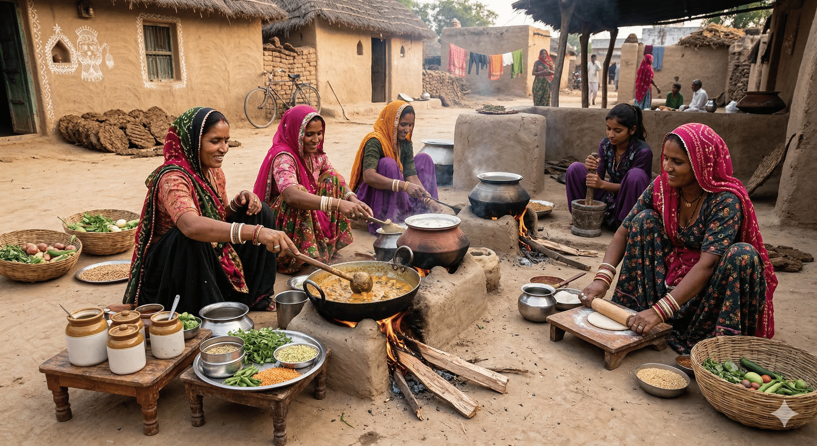 Village artisans preparing traditional products